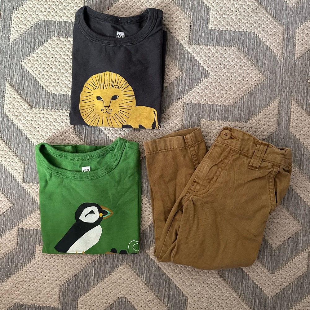 Tea Collection Kids Shirts - Black and Green with Lion and Penguin